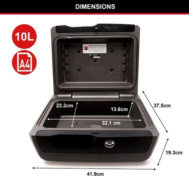 Master Lock Fire & Water Resistant Security Safe - Large Key Lock Box for ID Cards, A4 Documents, Small Electronics, Jewelry - 10L Capacity