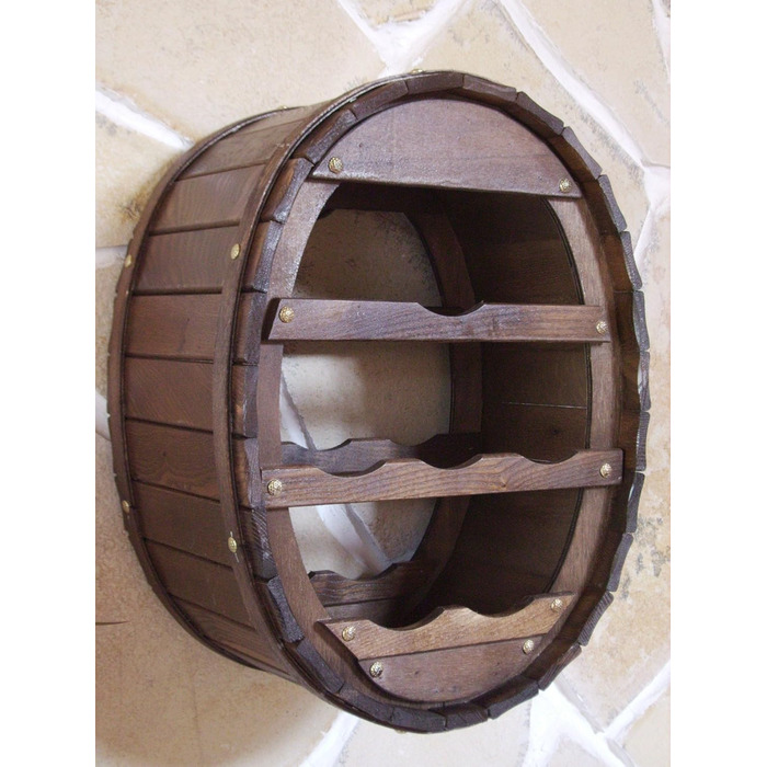 DanDiBo Wine Barrel Rack for 24 Bottles, Brown Stained Bar Bottle Stand Cask Bottle Holder Bottle Shelf (6 Bottles Brown Hanging)