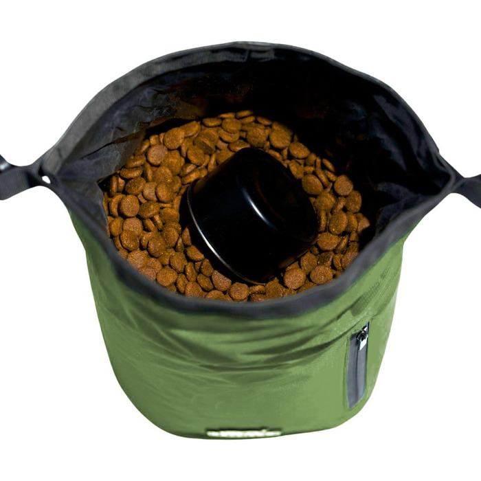 Трояк для корму для собак Callieco з лопаткою та кишеню на блискавці, водонепроникний контейнер для дому, подорожей на авто, кемпінгу, перельоту та іншого (64 порції) (64 чашки, зелений)