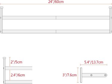 Тримач для рушників YUMORE з 2 стієк - стієк для рушників з нержавіючої сталі, для ванної кімнати та кухні, 60 см, сріблястий