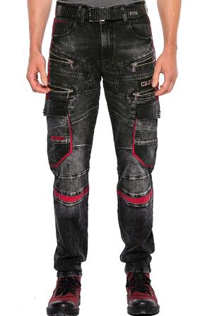 Чоловічі джинси Cipo & Baxx Cargo Regular Fit Straight Biker Used Look чорні W40 L32