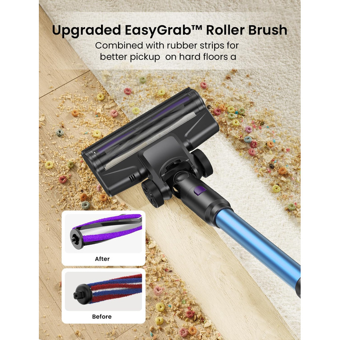 Бездротовий пилосос Vexilar V15Max з функцією миття підлоги, 60KPa/600W/60хв, гнучкий шланг, док-станція, GreenEye, насадка для твердих підлог та шерсті тварин, 1,5л, для килимів та шерсті тварин (Блакитний)