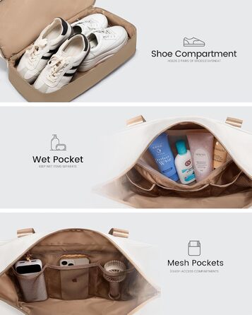 Сумка-валіза LOVEVOOK для жінок, водонепроникна, 42L, зелено-бежева. Ідеальна для подорожей, спортзалу, пологів та Ryanair. Має відділення для взуття та клінічна сумка.