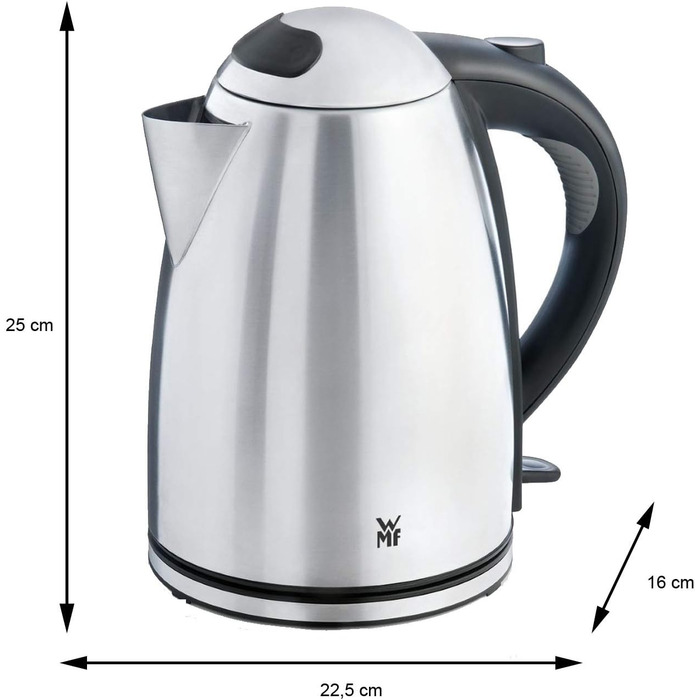 WMF Stelio Stainless Steel Kettle, 1.7L, Electric Kettle with Scale Filter, 2400W, Illuminated Water Level Indicator, Matte Stainless Steel