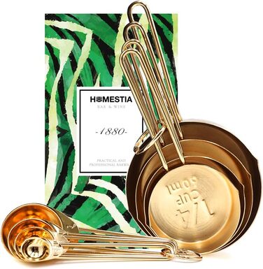 Gold Measuring Cup and Spoon Set, Stainless Steel, 8 Pieces, Dry and Liquid Ingredients, Cookware