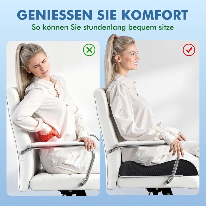 Подушка ортопедична з піни Memory Foam Benazcap для сидіння: зняття тиску, для авто, офісу, геймінгу, дому. Знімний чохол (45x41x8 см)