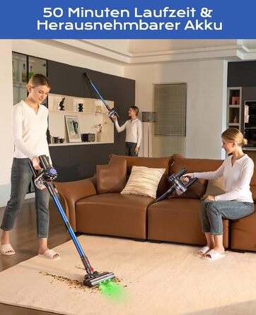 Бездротовий акумуляторний пилосос Ivormentico 50 хв / 40 кПа / 450 Вт з LED, для видалення шерсті тварин, темно-синій