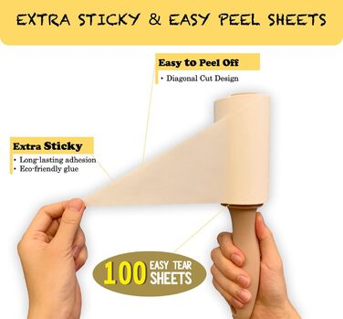 Extra sticky lint roller refill pack, including tear-off sheets, suitable for 0.2 standard size lint rollers with an inner diameter of 3.8 cm, works excellently on pet hair (8 pieces)