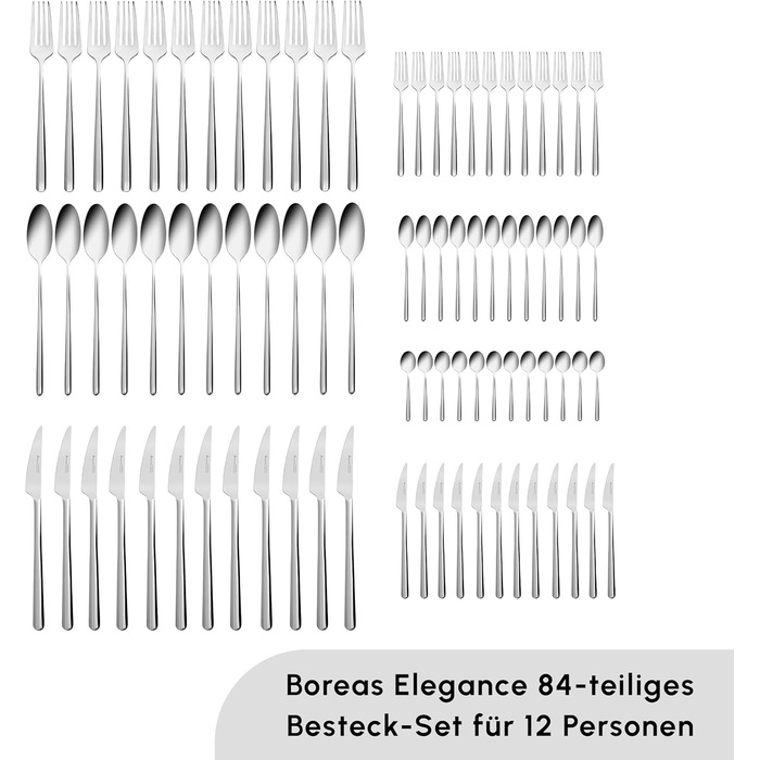 Karaca Boreas 12-Person Cutlery Set, 84 Pieces - High-Quality Stainless Steel Tableware Set for Exquisite Table Culture