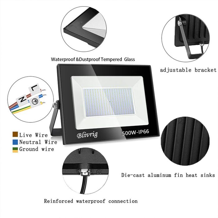 Bright LED Floodlight Outdoor, Warm White, Outdoor Floodlight, Super Bright 10000LM Floodlight, Outdoor Spotlight IP66 Waterproof, 3000K Outdoor Spotlight, Warm Floodlight for Garden, Garage, Yard (Warm White) (4pcs Warm White, 500W)