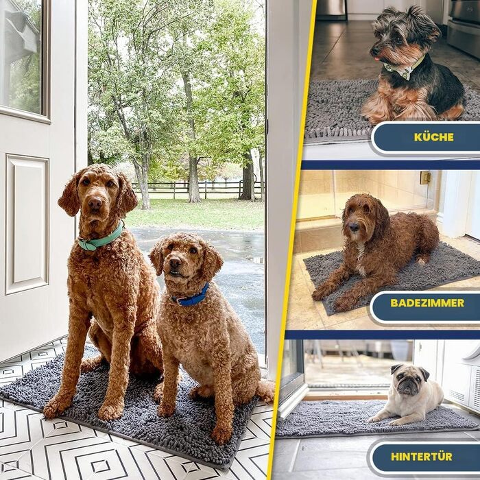 Гігроскопічний килимок для дому та тварин Muddy Mat® з мікрофібри, протиковзний та вологопоглинаючий килим для кухні, ванної та передпокою, сірий, M (76 x 48 см)