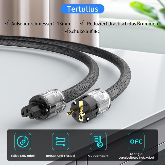 HiFi мережевий кабель Tertullus High End P029 (C15, Schuko), 1.5м — силовий кабель для аудіотехніки