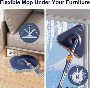 Набір для миття підлоги та вікон Wischmopp з відром, 2-в-1, 132 см, система з 2 камер, 4 мікрофібрових насадки