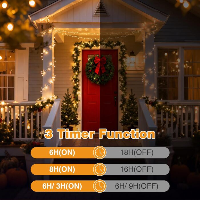 Льонокотова гірлянда світлодіодна 20 метрів, 200 LED, зовнішня, з пультом, таймер, IP65, тепле біле світло, для декору саду, ялинки, балкону, кімнати