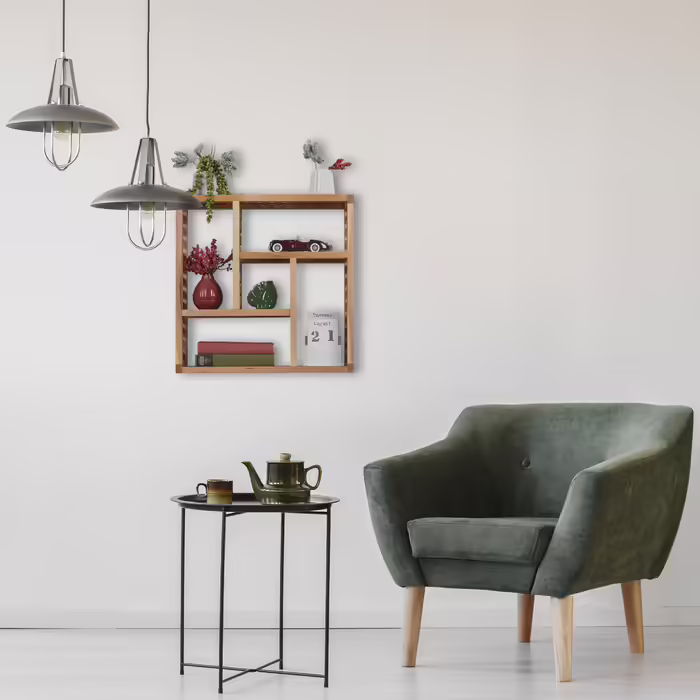Relaxdays Walnut Wall Shelf with 5 Compartments