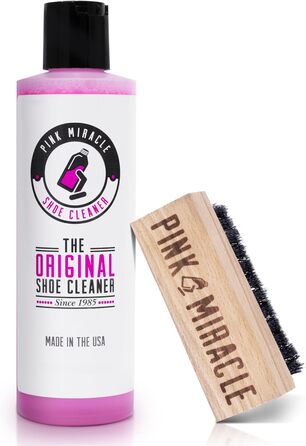 Pink Miracle Shoe Cleaner, Textile Cleaning Solution including Shoe Brush, suitable for Leather, White Fabrics, Nubuck Leather, Golf Shoes, Basketball Shoes, Boots, Sandals, Household and Car Seats, 227 g