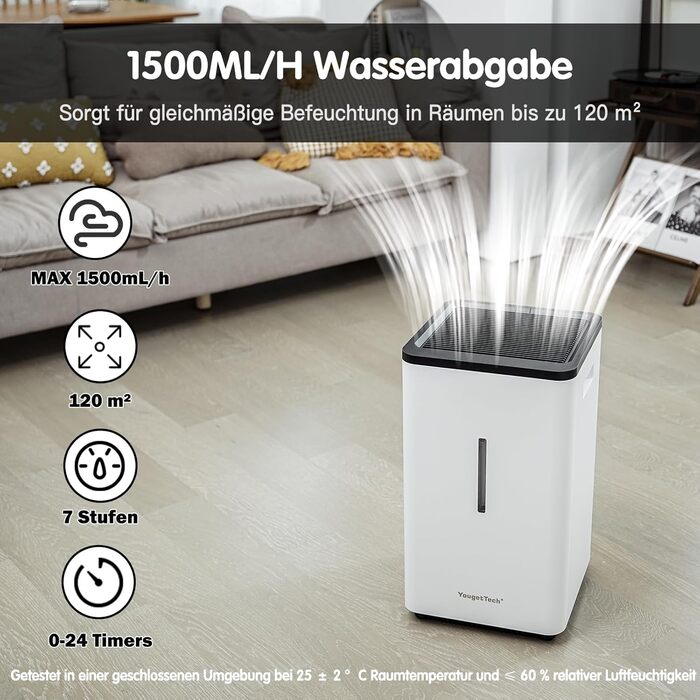 Зволожувач повітря 6L Top Fill, зволожувач повітря методом випаровування, 1000 мл/год, автовимкнення, білий (EH22)