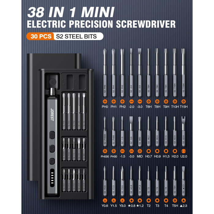 Електричний міні-набір викруток JOREST 38 в 1: для ремонту iPhone, ноутбуків, дронів та іншої техніки