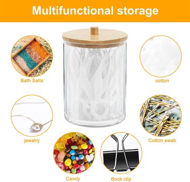 Набір з 3 ватпадносховища, контейнер для ватних паличок – практичне зберігання ватних дисків та паличок у ванній кімнаті. З бамбуковим кришками, економія місця та захист від пилу.