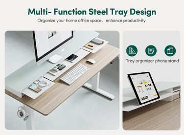 FEZIBO Electric Standing Desk with 2 Drawers - 140x60cm, Memory Control, Anti-Collision System, Light Brown Woodgrain
