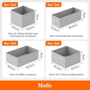 Lifewit 16-Piece Drawer Organizer Set, Closet Wardrobe Organizer, Changing Table Drawer Organization System for Wardrobe Bedroom for Clothes, Children's Clothes, Socks, Underwear, Grey