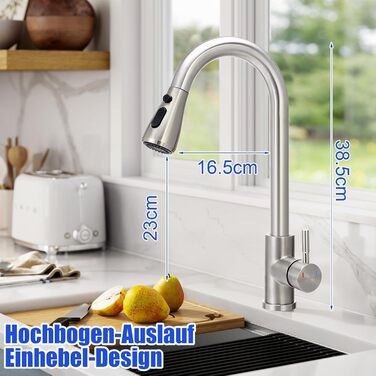 Крановий змішувач для кухні з висувною лійкою, високий поворотний кран з одним важелем, нержавіюча сталева кухонна мийка з шлангами