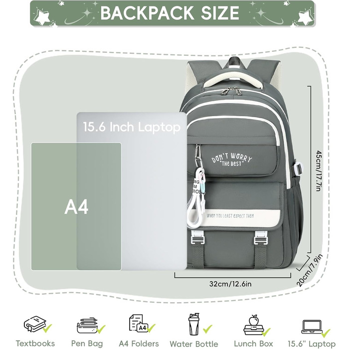 Шкільний рюкзак Tanou для дівчаток, 4-12 клас, водонепроникний, сірий