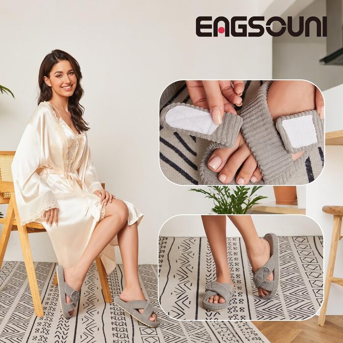 Жіночі домашні тапочки з Memory Foam, сірі. Зручні тапочки з перехресними ремінцями для дому та сну. Антиковзаюча підошва, розмір 37/38 EU