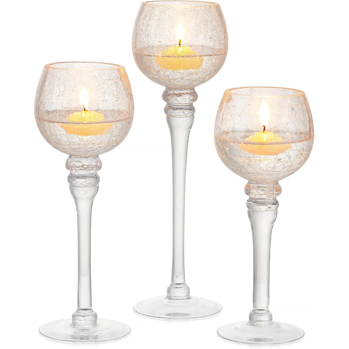 Romadedi Tealight Candle Holders Candle Holders Glass - Lantern Candle Holders Decoration Queck 3-Piece Set 23.5/25.5/31.5 cm for Tealights, Votive Candles, Pillar Candles, Living Room Table Decoration, Wedding (Transparent)