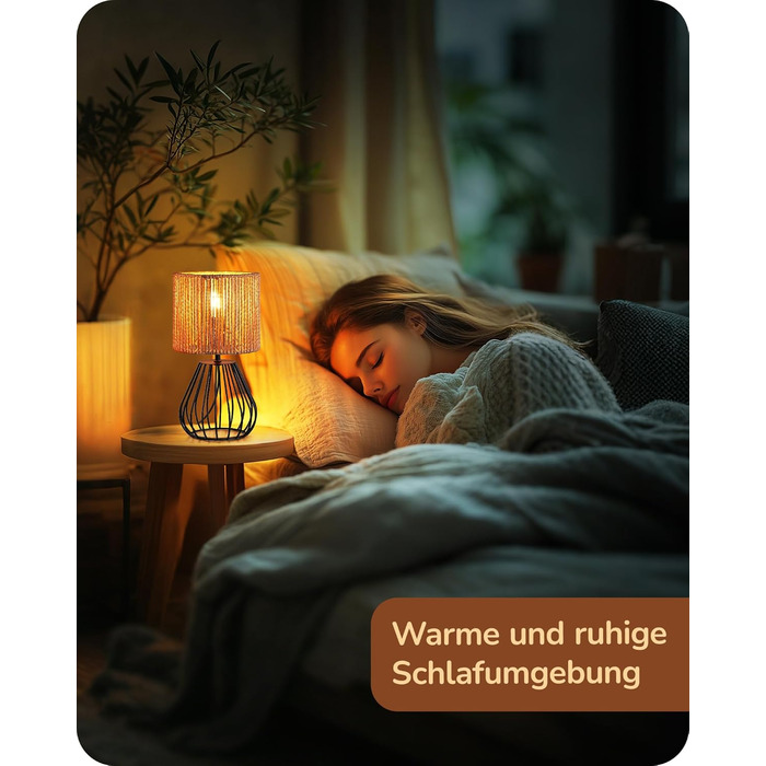 EDISHINE Настільна лампа, сучасний індустріальний дизайн, цоколь E14, вінтажна, для спальні/вітальні, бежево-чорна (тканинний кабель + чорний)