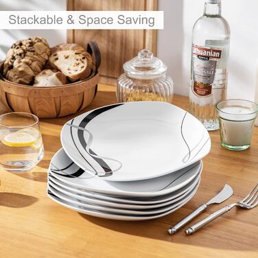 VEWEET FIONA Porcelain Dinner Plates, Dinner Plate Set for 6 People, Ø 24.7 cm Plate Set, Dessert Plate, Pasta Plate, Cake Plate and Breakfast Plate, Microwave Safe and Dishwasher Safe