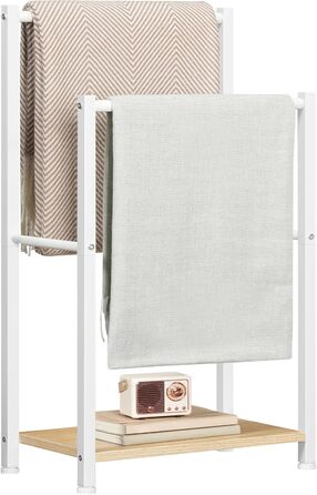 HOOBRO Тримач для рушників, стійка для рушників, мотузка для сушіння, 2 перекладини, для рушників, одягу, ковдр, газет, економія місця, стабільна, білий та натуральний колір