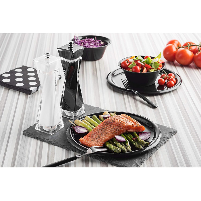 Набір для солі та перцю MITBAK з акрилу | Преміум якість, регульований механізм, чорний/білий