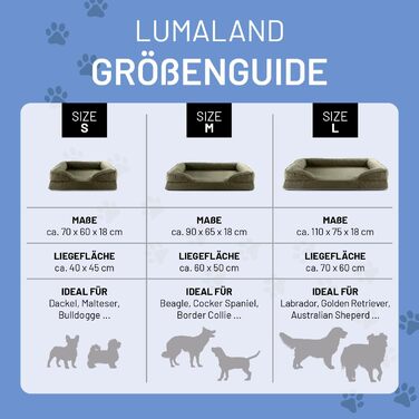 Ортопедичне собаче ліжко Lumaland з корду | Собаче ліжко-софа 70x60 см - для маленьких собак | Зі стійким дном | Знімний та пральний чохол | Собаче ліжко-корзинка з Memory Foam Cord - Оливковий 70 x 60 см - Розмір S
