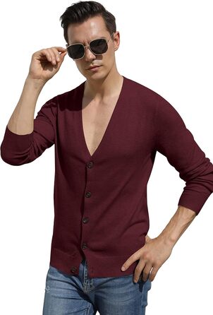 Чоловічий кардиган Hisir з V-подібним вирізом, легкий, елегантний, зимовий, класичний, з ґудзиками (бордовий, M)