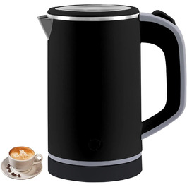 Stainless Steel Electric Kettle - 800ML Portable Travel Kettle - Fast Boil (5 Mins) - Quiet, Mini Camping Kettle (Black)