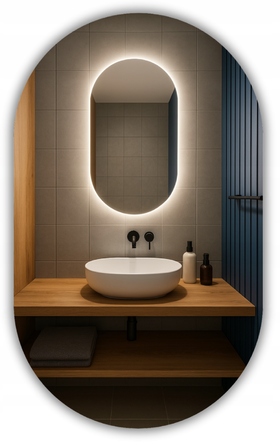 Овальне LED-дзеркало LUNA 60x80 см, вологозахищене IP65, вертикальний/горизонтальний монтаж