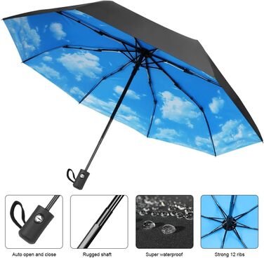 Вітростійкий автоматичний парасолька для подорожей, 8 спиць, для чоловіків та жінок (блакитний)