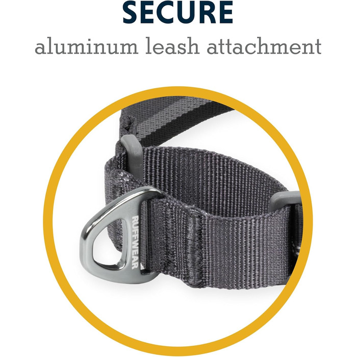 Нашийник для собак Ruffwear Web Reaction, регульований, з алюмінієвим кільцем V-подібної форми та бічною відкриваністю, зручний, світловідбиваючий, сірий (Basalt Grey), 11'-14'