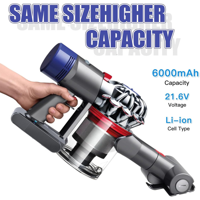Замінний акумулятор V6 6.0Ah для пилососів Dyson V6 (DC62, DC58, DC59, DC61, DC62 Animal, DC72, DC74, SV03, SV04, SV05, SV06, SV07, SV09) + 2 фільтри