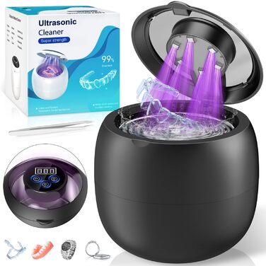 Ультразвукова очищувачка 48000 Гц, 210 мл, з цифровим таймером, 6 UV-лампами, 4 режими для зубних протезів, ретейнерів, алайнерів, протезів, кап, ювелірних виробів
