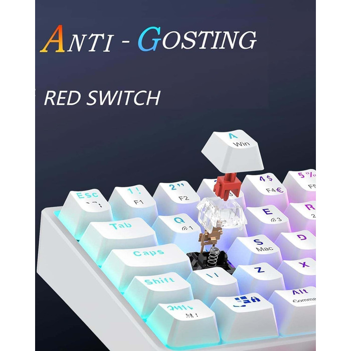 Механічна ігрова клавіатура TECURS бездротова, 80% TKL, підсвічування, Red Switch, QWERTZ, для ПК, ноутбука, Windows, чорно-біла