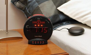 Geemarc Sonic Bomb - Alarm Clock with Super Strong Alarm, Vibration Pad, and Snooze Function - For the Hard of Hearing and Heavy Sleepers - Version DE