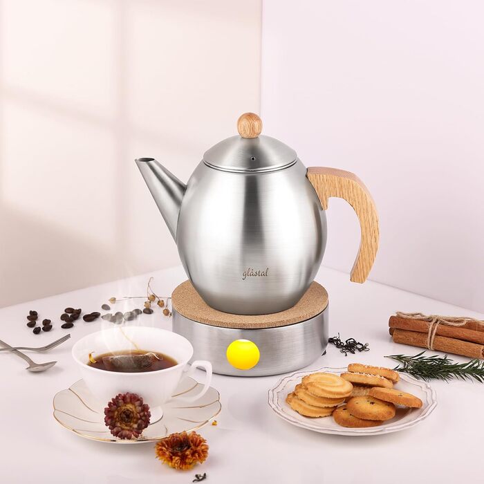 Glass teapot with stainless steel (silver color) 1200ml with 18/8 stainless steel tea strainer tea maker Suitable for tea warmer