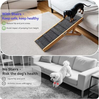 Pawaboo Рампа для собак, дерев'яна, регульована висота, до 143lbs, 80x30см, горіх