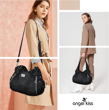 Сумка жіноча AngelKiss через плече, чорна, PU шкіра, водонепроникна, багатофункціональна з кишенями на блискавці