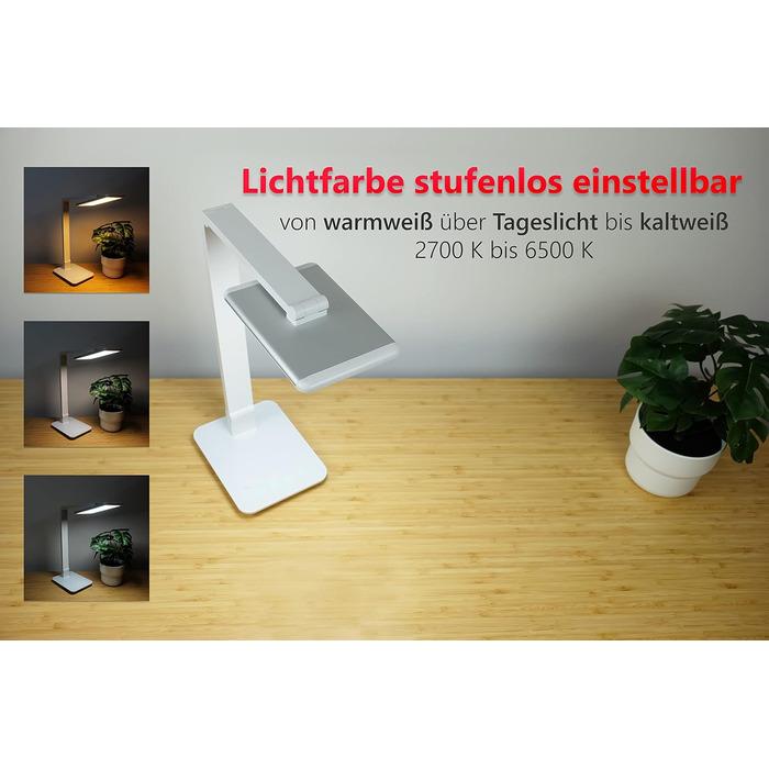 LED лампа настільна FeinTech LTL00100 з USB, регулювання кольору та яскравості, білий корпус, 37x15x43.5 см