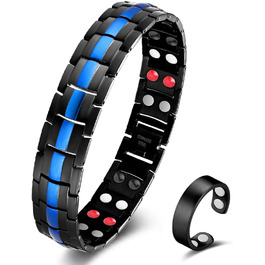 Браслет магнітний чоловічий Vicmag з титанової сталі, подвійна лінія, надміцні магніти, інструмент для регулювання та подарункова коробка (Блакитний, 4 елементи)