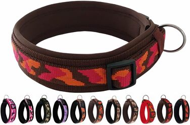 Нашийник для собак BUDDYPACK Extra-широкий та м'який з неопреновою підкладкою, всі розміри, кольоровий (S (38-43 см), помаранчево-червоний на коричневому)