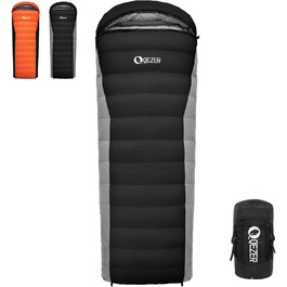QEZER Ultralight Down Sleeping Bag - 8°C to -3°C for Camping, Hiking, and Trekking - 3 Season Outdoor Sleeping Bag